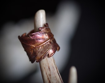Statement ring from true hemp leaf, electroforming, copper electroform,  witch  jewelry, amulet rings