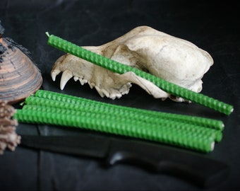 Set of 5 Green Beeswax Spell Candles: Ritual Ceremony Tools
