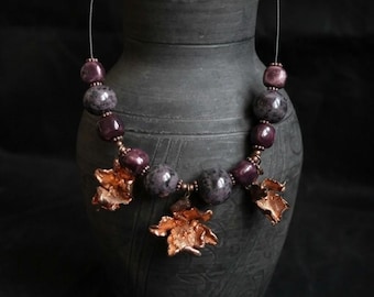 Electroformed Orchid Necklace: Copper-Plated Flowers & Ceramic Beads
