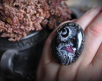 Black Onyx Ring: Oval Gemstone, Copper Electroform Jewelry