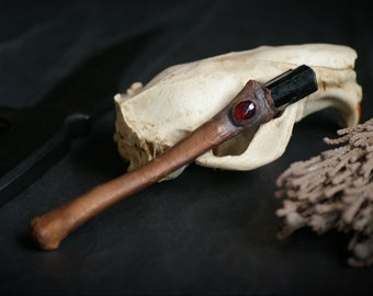 Electroformed Copper Bone Wand: Black Tourmaline & Garnet, Pagan Altar Tool
