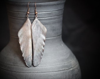 Electroformed Copper Raven Feather Earrings: Pagan Witch Jewelry