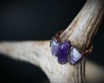 Electroformed Copper Chevron Amethyst Ring: February Birthstone