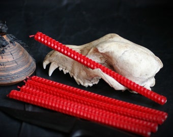 Red Beeswax Spell Candles: Ritual Ceremony Tools, Set of 5