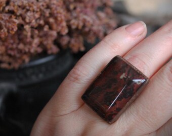 Statement Jasper ring, healing crystal, witch jewelry, electoformed stone, birthstone jewelry