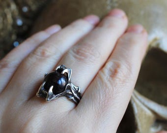 Electroformed Garnet Statement Ring: Adjustable Sterling Silver, Unisex OOAK