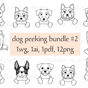 12 dog peeking line art bundle(2), svg, ai, pdf, png