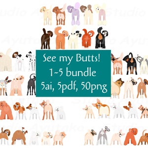 See my butts!(dogs1~5), 5ai, 5pdf, 50png, illustration, digital drawing, handmade