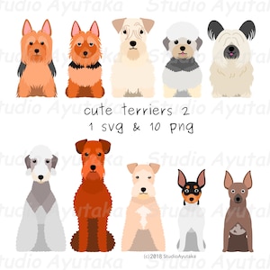 10 lindos terriers sentados set 2, svg, png, hecho a mano, ilustración, dibujo digital