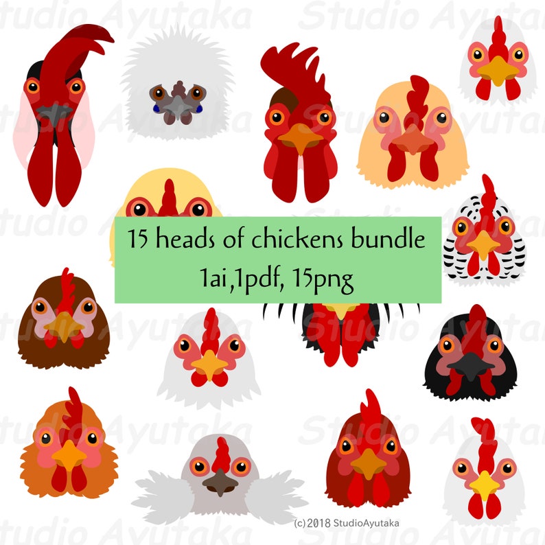 15 Chicken Heads Bundle Ai Pdf Png Etsy