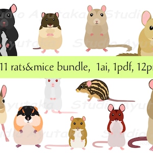 paquet de rats et de souris, ai, pdf, png, illustration, dessin numérique, fait main