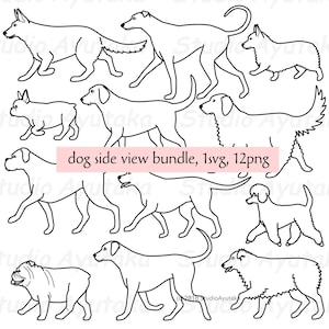 dog side view bundle(outline), 1svg, 12png, walking dogs, 12 breeds