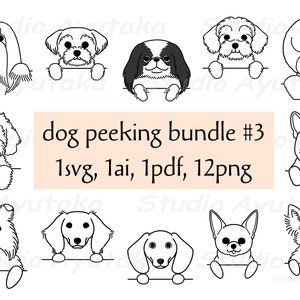 12 dog peeking line art bundle(3), svg, ai, pdf, png