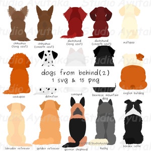 Hunde von hinten Bundle(2), 15 Rassen, SVG, PNG, Illustration, digitale Zeichnung, handgefertigt