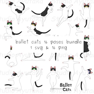 ballet cats 16 poses bundle, svg,png, illustration, digital drawing, handmade