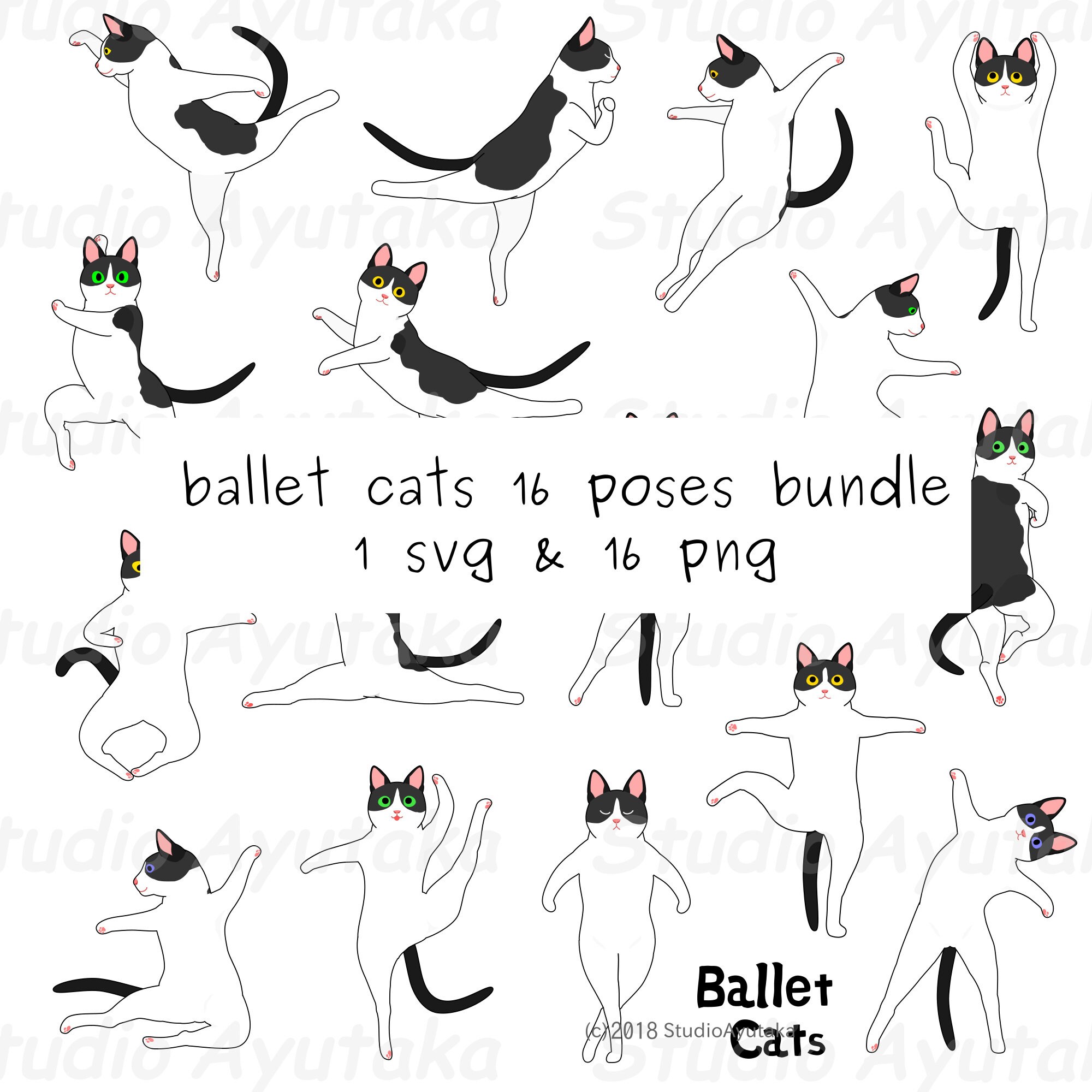 Ballet Cats 16 Poses Bundle Svgpng Etsy