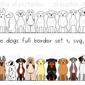 Large dogs full border set 1, line art&color, svg, png