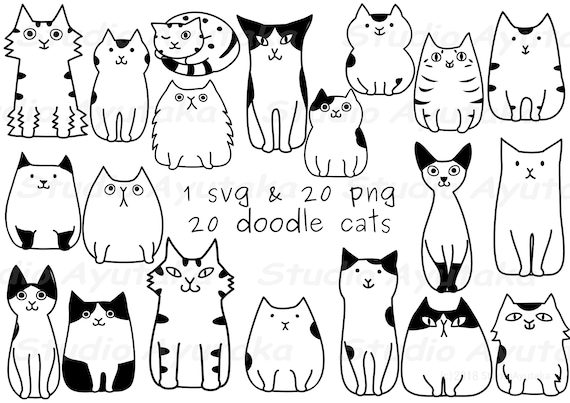 autocollants drôles doodle de chats de dessin animé. chat de caractère.  chat de lettrage. 18990303 Art vectoriel chez Vecteezy