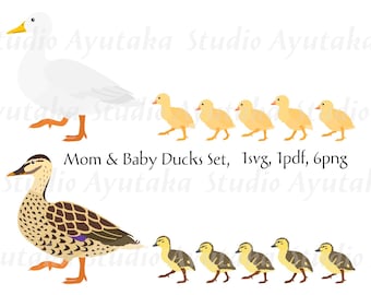 Clipart-Set „Entenmutter & Babys“ – Handgezeichnete digitale Illustrationen