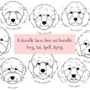 8 doodle breed dog head line arts bundle, svg, ai, pdf, png