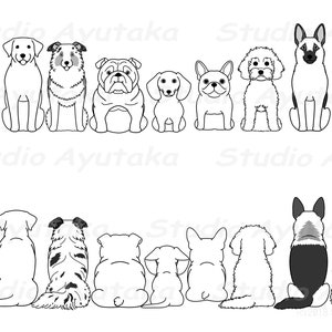 9 dogs sitting front & back lineart bundle, svg, png 画像 2