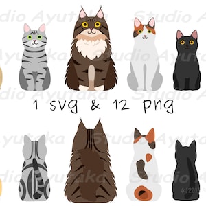 6 cats sitting front & back, svg, png