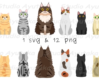 6 cats sitting front & back, svg, png
