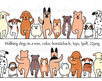 Cartoon-Hunde laufen von vorne und hinten, Farbe, eps, pdf, png, Illustration, digitale Zeichnung, handgefertigt