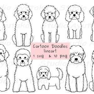 Doodle dog cartoon bundle, 1svg, 10png, illustration, digital drawing,handmade