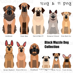 black muzzle dog collection, svg, png, handmade, illustration, digital drawing