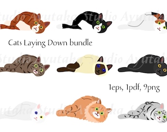 9 liegende Katzen, Bündel, PNG, EPS, PDF, Illustration, digitale Zeichnung, handgefertigt