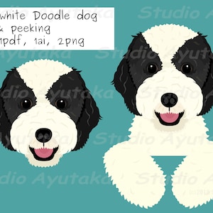 black&white doodle dog peeking and head bundle, svg, png, ai, pdf,handmade, illustration, digital drawing