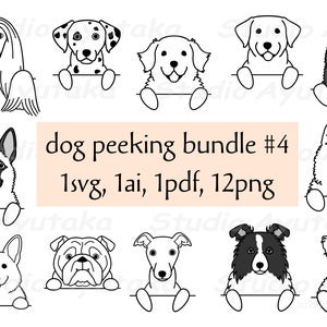 12 dog peeking line art bundle(4), svg, ai, pdf, png