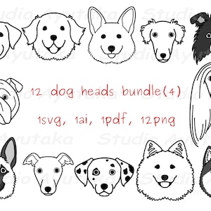 12 dog faces line art bundle(4), svg, ai, pdf, png,handmade, illustration, digital drawing