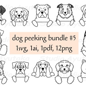 12 dog peeking line art bundle(5), svg, ai, pdf, png