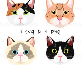 4 cats faces, svg, png