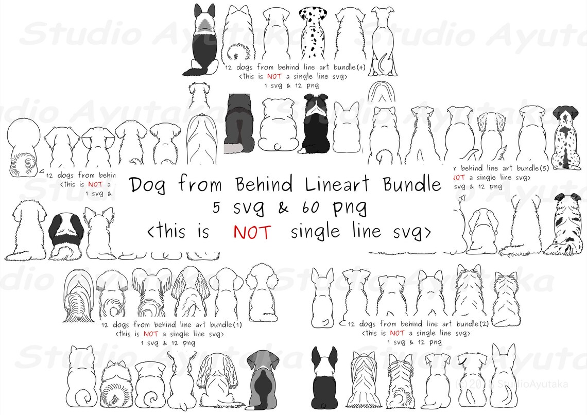 60 dogs from behind lineart big bundle svg png Etsy