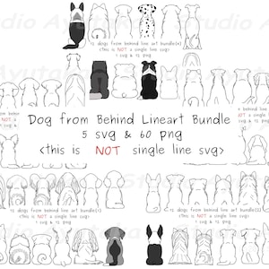 60 dogs from behind lineart big bundle, svg, png 画像 1