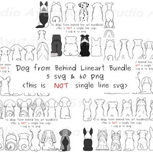 60 dogs from behind lineart big bundle, svg, png