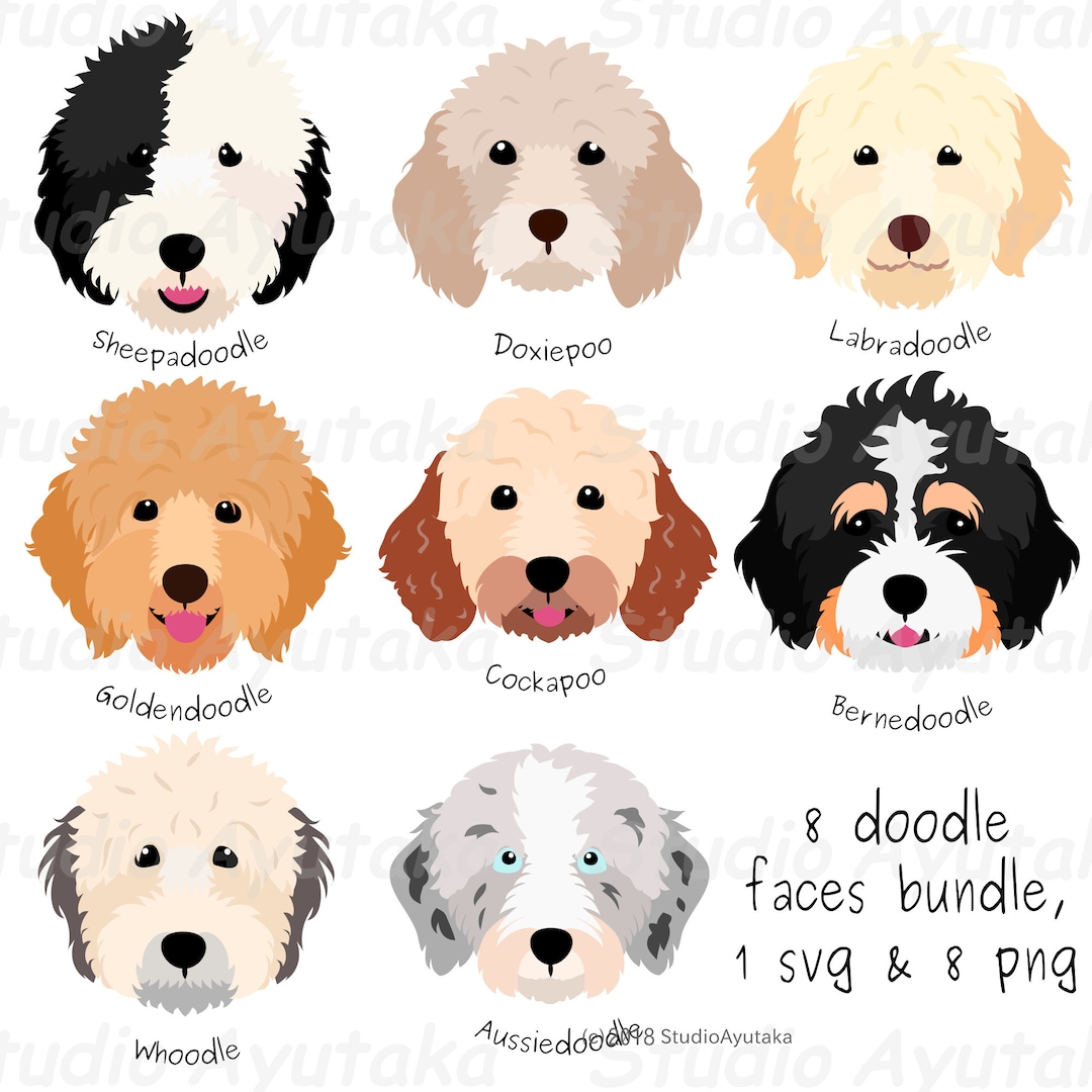 Set of 8 Doodle Breeds Dog Faces, Svg, Png ,illustration, Digital ...