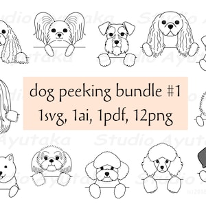 12 dog peeking line art bundle(1), svg, ai, pdf, png