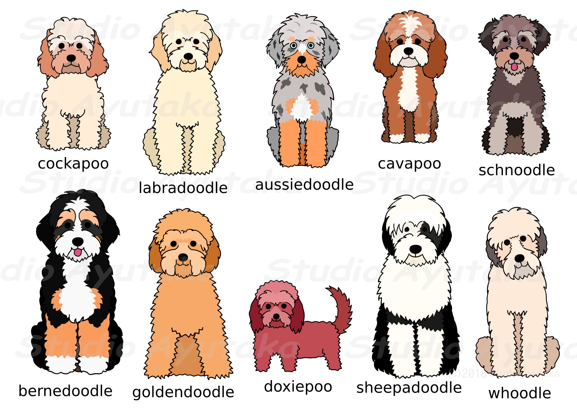 10 Doodle Breeds Cartoon Dogs Bundle Svg Png Ai Etsy