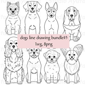hond lijntekening bundel#5, Svg, Png, zittende honden, vooraanzicht, volledige lengte, zeer fijne tekeningen, hondengroep, handgemaakt, illustratie, digitale tekening