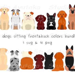 9 Hunde sitzen vorne und hinten im Farbpaket, SVG, PNG, Illustration, digitale Zeichnung, handgefertigt