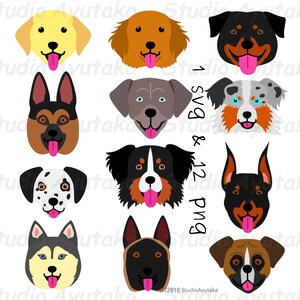 12 large dog face set, svg, png, illustration, digital drawing, handmade