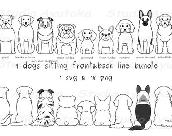 9 Dogs Sitting Front & Back Color Bundle Svg Png | Etsy
