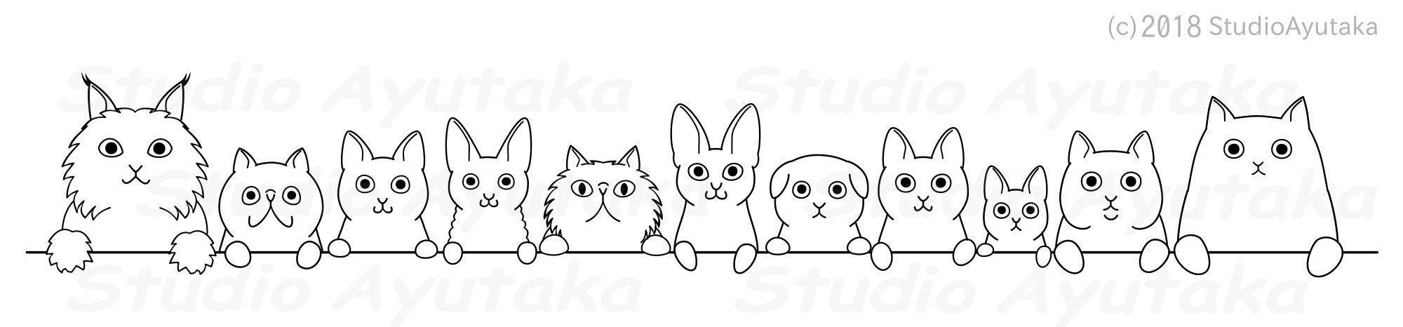 Cats Face Border Set 1, Line Art&color , Svg, Png, Illustration ...