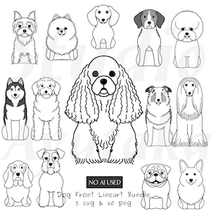 60 dogs front lineart bundle, svg , png, illustration, digital drawing, handmade