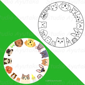 pet animals round design ,color&line art, png,svg, illustration, digital drawing, handmade