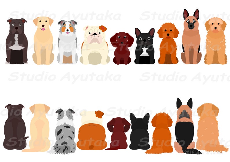 9 dogs sitting front & back color bundle, svg, png 画像 2